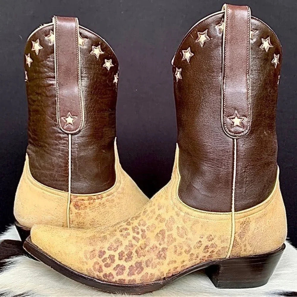 OLD GRINGO ‘Vintage’ Boots Leopard Star Short Cowgirl Cowboy Western Size 8 - Picture 2 of 11